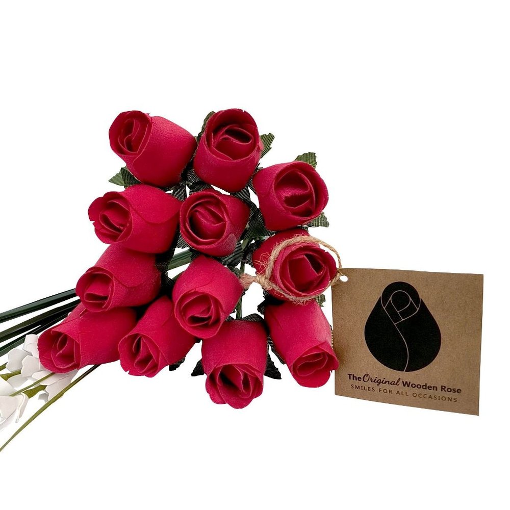 1 Dozen Valentines Day All Red Rose Bouquet. The Original Wooden Rose